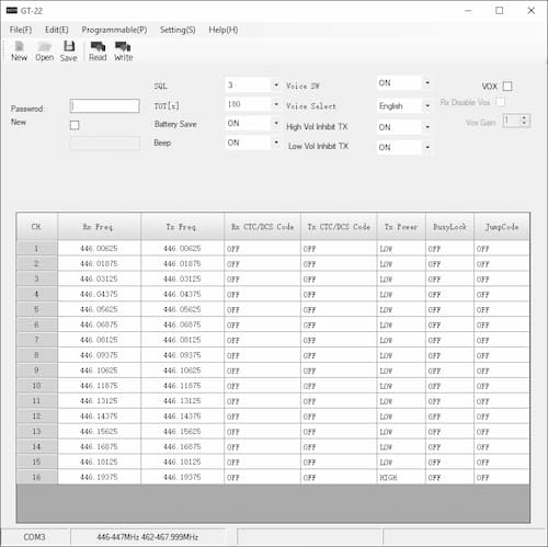 Baofeng GT-22 CPS Windows application