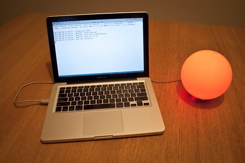 Red internet-connected lamp