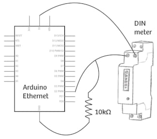 Wiring diagram for the Arduino and S0 pins on the meter