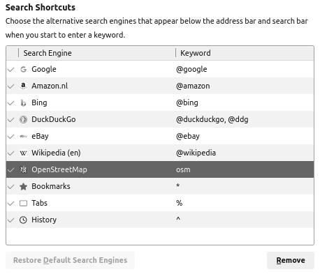 Add keyword to search engine in Firefox